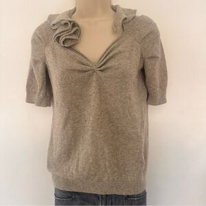 Magaschoni Cashmere Gray V-Neck Sweater Rosette Shawl Collar Knit Small